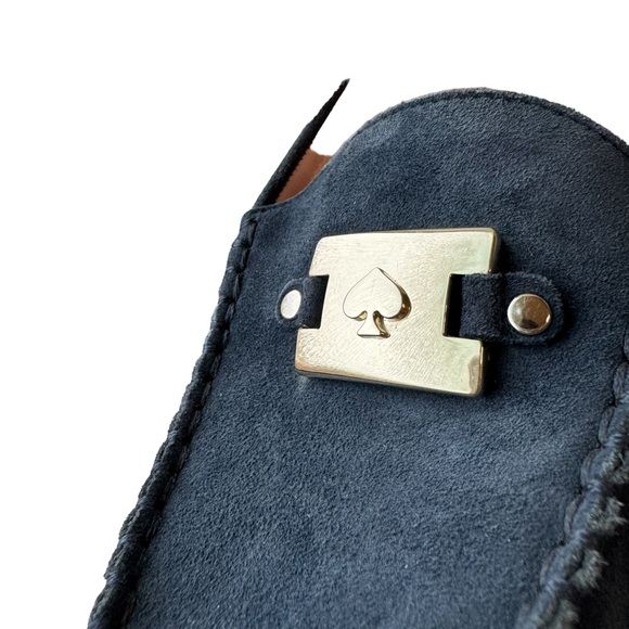 Kate Spade Carmen Navy Blue Suede Silver Emblem Driving Loafer Leather Upper - Picture 5 of 11